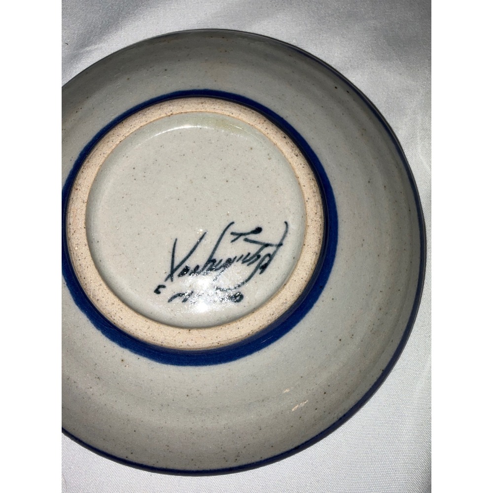 Ken Edwards Tonala Mexico Stoneware Saucers Set of 2 Blue Butterfly Floral Bird - Picture 5 of 5